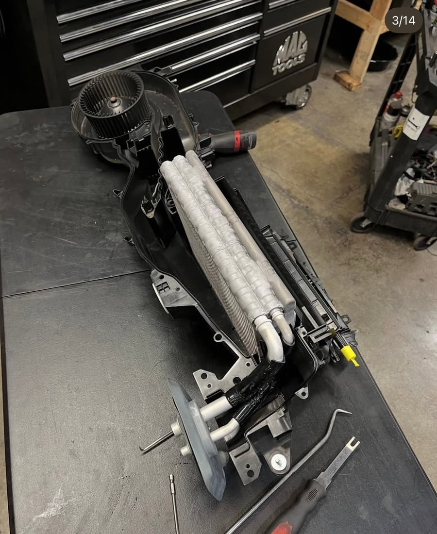 Heater blower motor and matrix assembly on the bench